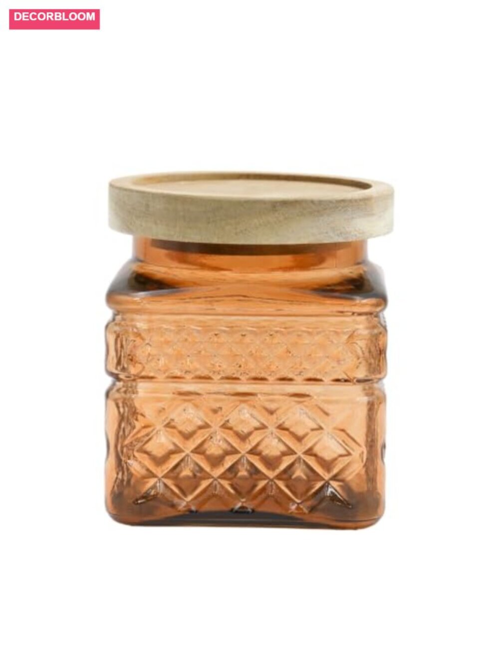Embossed Glass Canister Airtight Acacia Wood Lid Kitchen Food Storage Jar 20.3oz